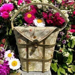 Vintage 60s-70s Brutalist Brass Cage Fairycore Real Flowers Floral Purse Bag